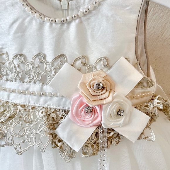 New ROMANO Ivory & Gold Tulle Baby Dress - 6 month - Picture 2 of 7